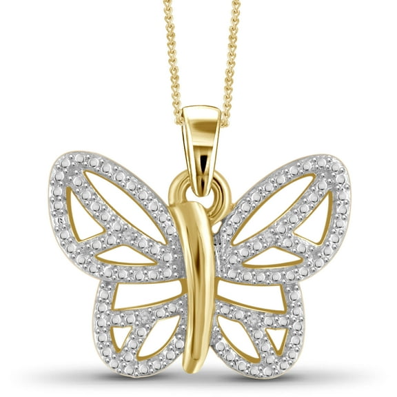 JewelersClub Diamond ButterFly Necklace Halloween Jewelry – Accent White Diamond Halloween Necklace – 14K Gold Plated Rope Chain with ButterFly Pendant – Witchy Jewelry for Women by JewelersClub