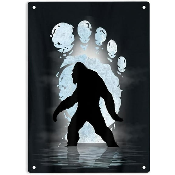 Bigfoot Footprint Moon Light Sign Metal Tin Signs, Funny Sasquatch Poster for Home Office Wall Decor Plaque Sign 12x8 Inch