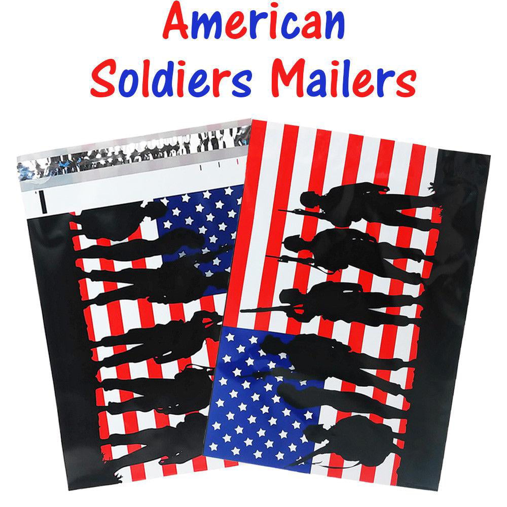 Custom Flag Shipping Envelopes 12x15 U.S Soldier Patriotic Poly Mailers 10x13