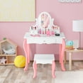 thumbnail image 2 of Kids Vanity Princess Makeup Dressing Table Stool Set with Mirror and Drawer-White, 2 of 5