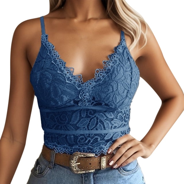 Gibobby Tangas de mujer sexy para sexo Día de San Valentín Chaleco corto sin aros, más sujetador, lencería, ropa interior de mujer, camisola, cuello en V, ropa íntima Sex(Azul, CH)
