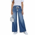 thumbnail image 5 of Women's Pull On High Waisted Wide Leg Jeans Stretchy Baggy Denim Trousers, 5 of 6