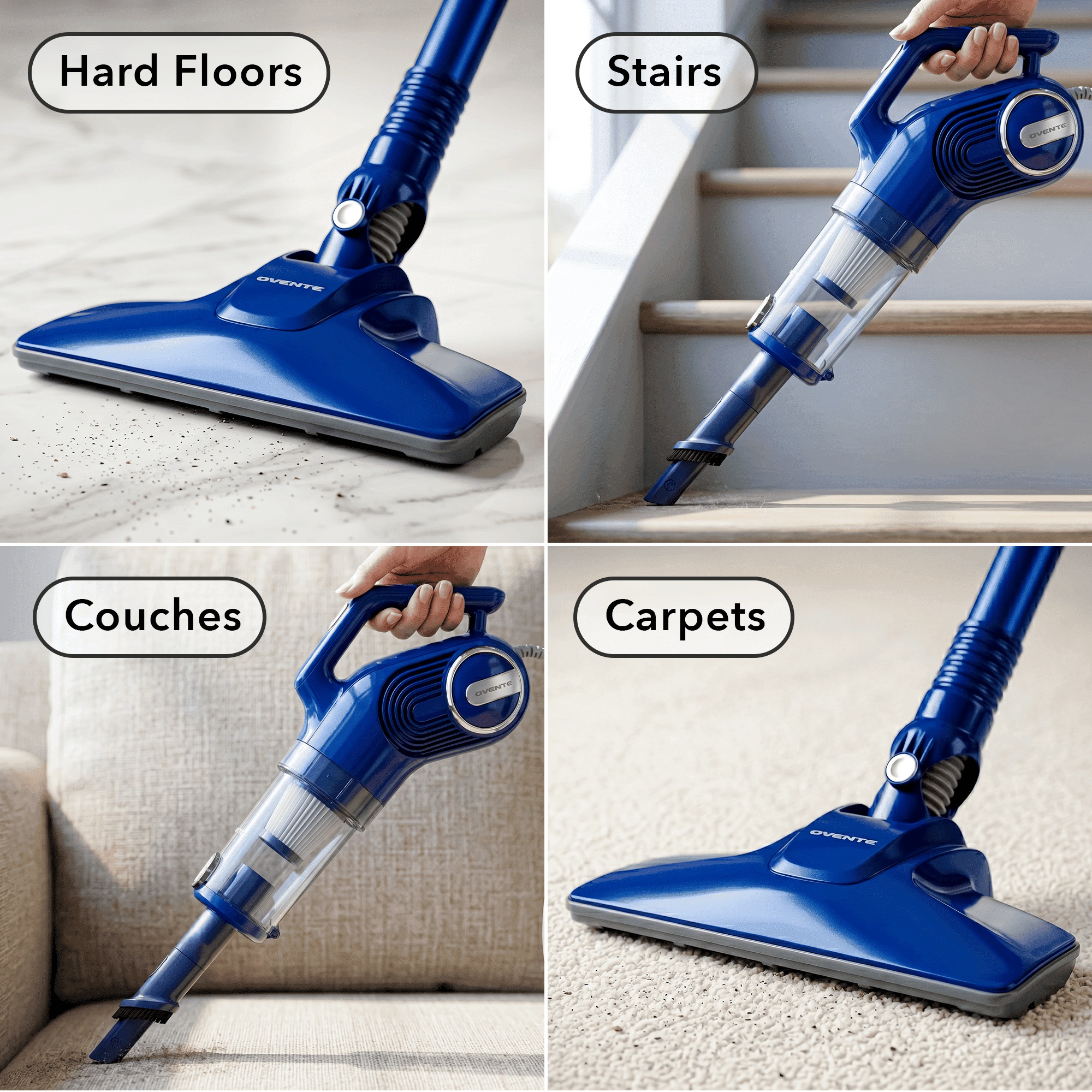 OVENTE 2-in-1 Corded Stick Bagless Vacuum Cleaner, 450W, Blue STV345BLS | With 14Kpa Powerful Suction, Lightweight and Washable Filter for Home, Car, Pet Hair, Carpet and Hard Floor
