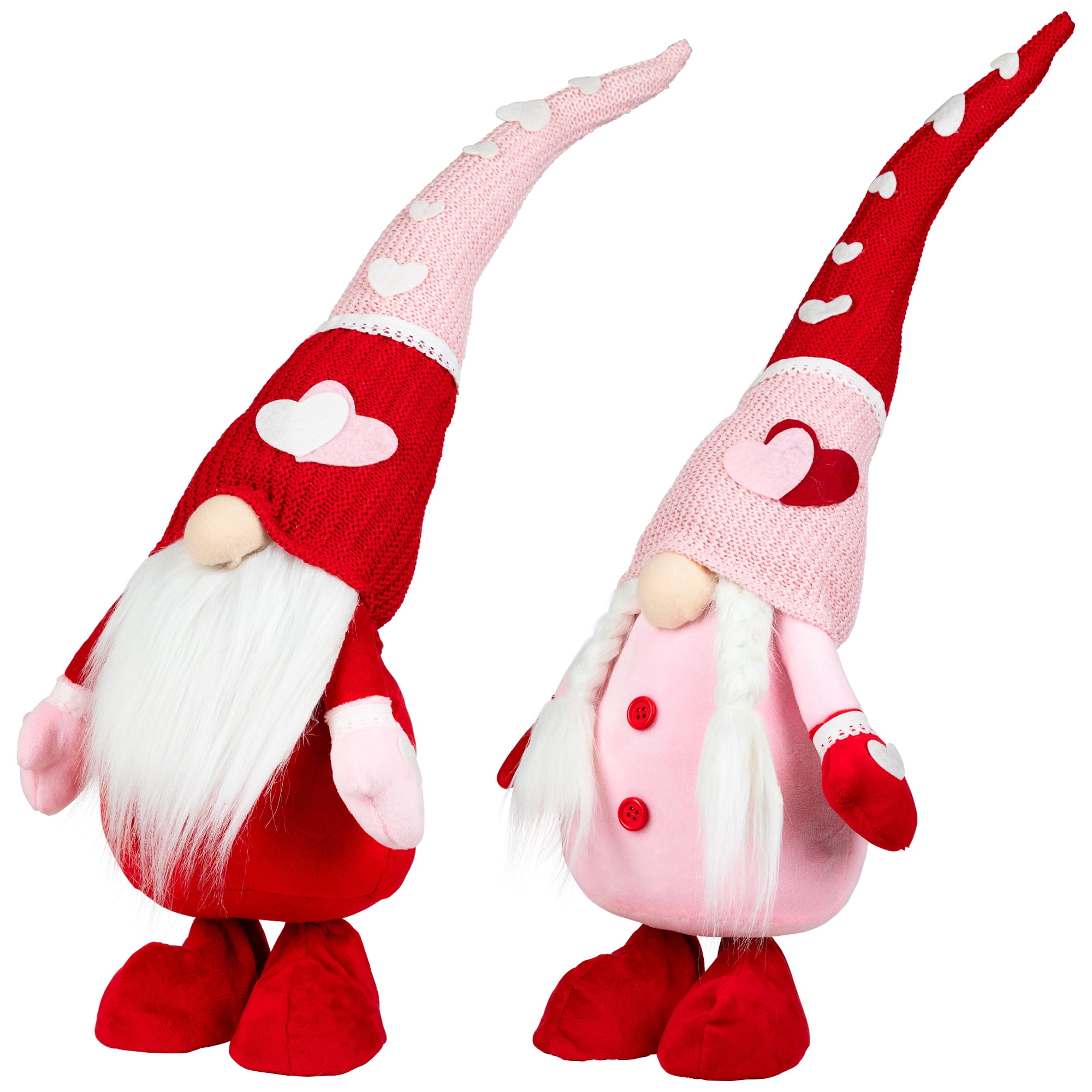 Valentine's Day Gnomes with Knitted Hats - 23" - Pink and Red - Set of 2