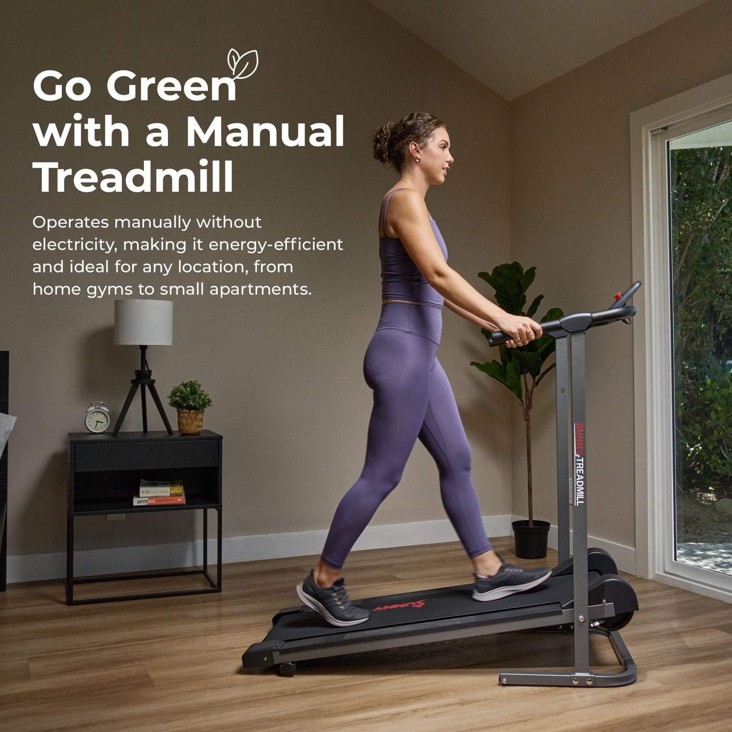 Sunny Health & Fitness Smart Manual Walking Treadmill, 300 LB Weight Capacity, Non-Electric, Fixed Incline, Compact & Foldable, Digital Monitor, Bluetooth Connection with SunnyFit App - SF-T1407SMART