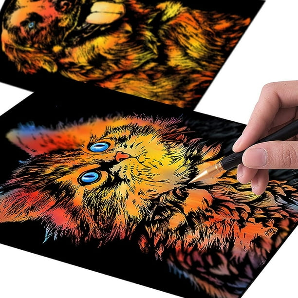 Scratch Art Rainbow Painting Paper - 16 x 11.2 inch (Cat Animal