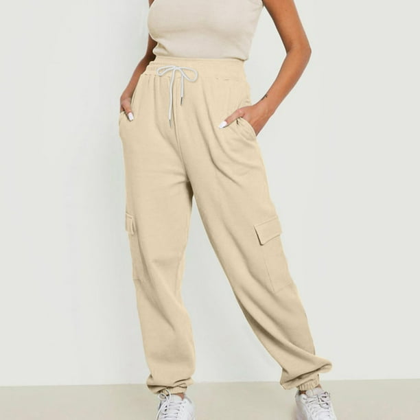 Casual Pants For Women 2023 Trendy Womens Jogging Pants Casual Sweatpants  With Pocket Elastic Waist Lounge Pants For Workout Running Beige M 