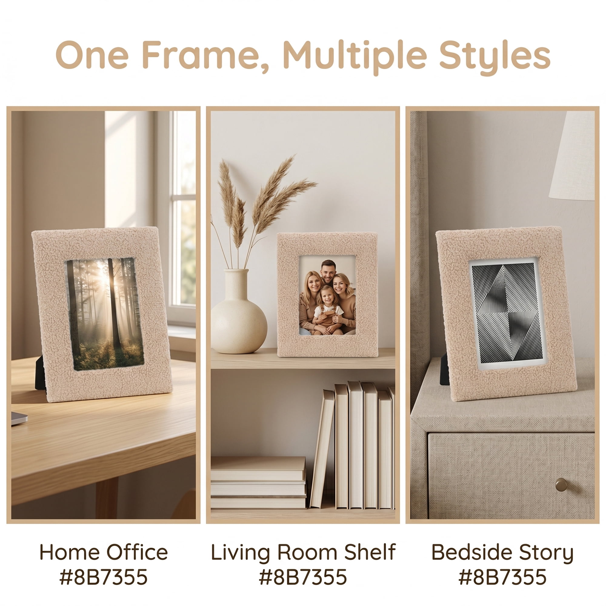 Unique Bargains Cute Plush Furry Cozy Velvet Wood Photo Frame Beige 5" x 7"