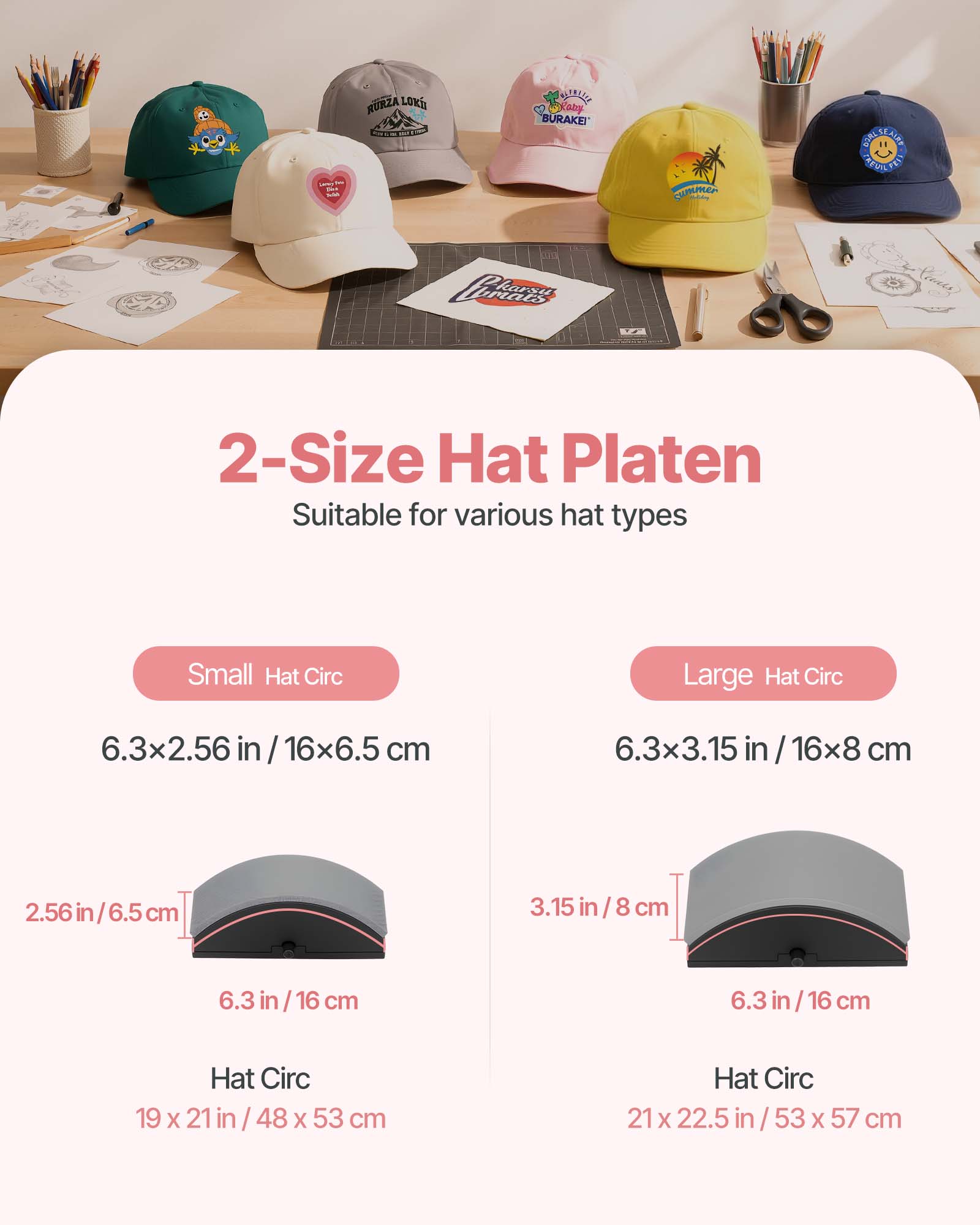 VEVOR Hat Heat Press Machine, with 2pcs Interchangeable Platens, Precise Temperature and Time Control, Hat Press for HTV Iron On and Sublimation Projects, for Caps, Headbands, Cuffs, Face Masks,Pink