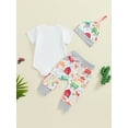 thumbnail image 4 of Suealasg Infant Newborn Baby Boys Farm Clothes Set Letter Print Short Sleeve Rompers Farm Animals Tractors Print Long Pants Hat 3 6 12 18 Months Summer Outfits, 4 of 8