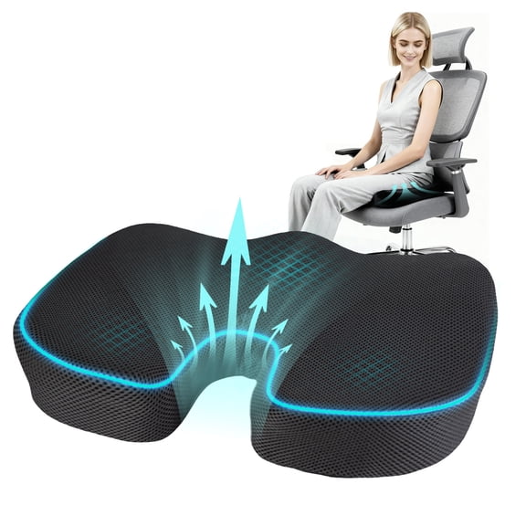 Office Chair Seat Cushion, Cooling Gel Enhanced Memory Foam Cushion for Long Sitting Back, Sciatica, Coccyx, Tailbone Pain Relief Pillow for Office, Gaming, Car, Wheelchair,Black