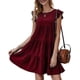 thumbnail image 4 of Vestidos de playa Verano Color sólido Cuello redondo Vestido de verano Falda de pastel de encaje Vestido plisado con dobladillo grande, 4 of 5