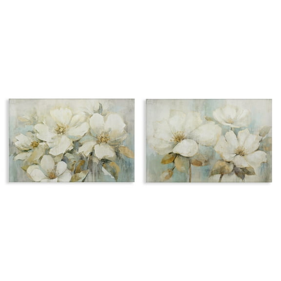Stupell Industries Mixed Subtle White Blossoms Floral Painting Wrapped Canvas Canvas Art Print Wall Art, 24 x 16, Set of 2