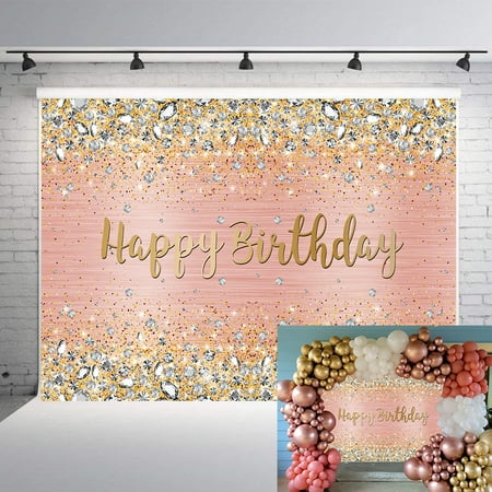 Image of 7�5FT Birthday Background Pink Background Diamonds Glitter Shining Pink Gold Dot Sparkle Background for Photography Women Girls Birthday Decorations