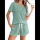 thumbnail image 3 of Conjunto de Pijama de Dos Piezas para Mujer, para Estar en Casa, con Camiseta de Corta y Pantalón Corto con Cintura Elástica. Verde M, 3 of 6