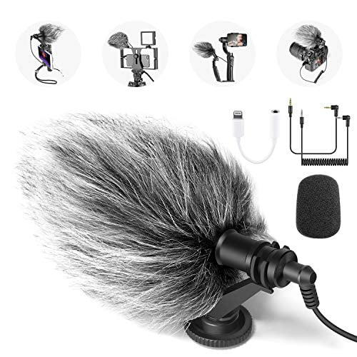 Furry Wind Shield Foam Cover Neewer CM14 Universal Video Microphone with Headphone Jack Adapter Includes Shock Mount Samsung Galaxy Huawei etc Compatible with iPhone11/11 Pro/11 Pro Max/XS/XR 