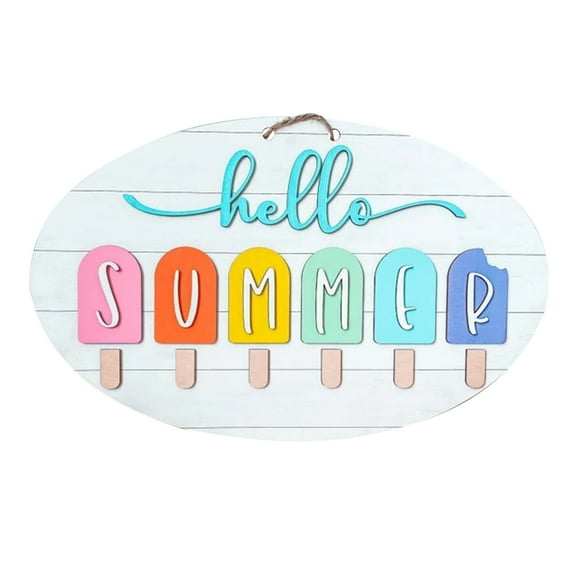 MOUDUO Home Essentials Summer Door Hanger Popsicle Door Hanger Hello Summer Door Hanger Shiplap Door Hanger Hello Summer Sign Popsicle Sign Summer Sign Home Ornament (White)