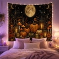 thumbnail image 2 of Ravens on Lanterns Beneath a Full Moon with Pumpkins, Whimsical Gothic for Autumn Decor Fans, Harvest Night Art, Halloween Gift, Tapestry Wall Hanging for Living Room and Den, 2 of 7