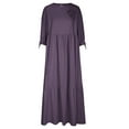 thumbnail image 4 of Mrat Womens Plus Size Cotton Linen Maxi Dress Loose Crewneck Long Sleeve Solid Long Dresses Travel Vacation Outfits S-54 Purple 4XL, 4 of 6