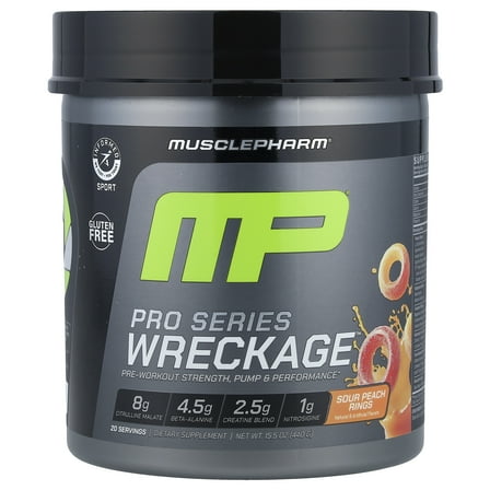 MusclePharm Pro Series Wreckage™, Pre-Workout, Sour Peach Rings, 15.5 oz (440 g)
