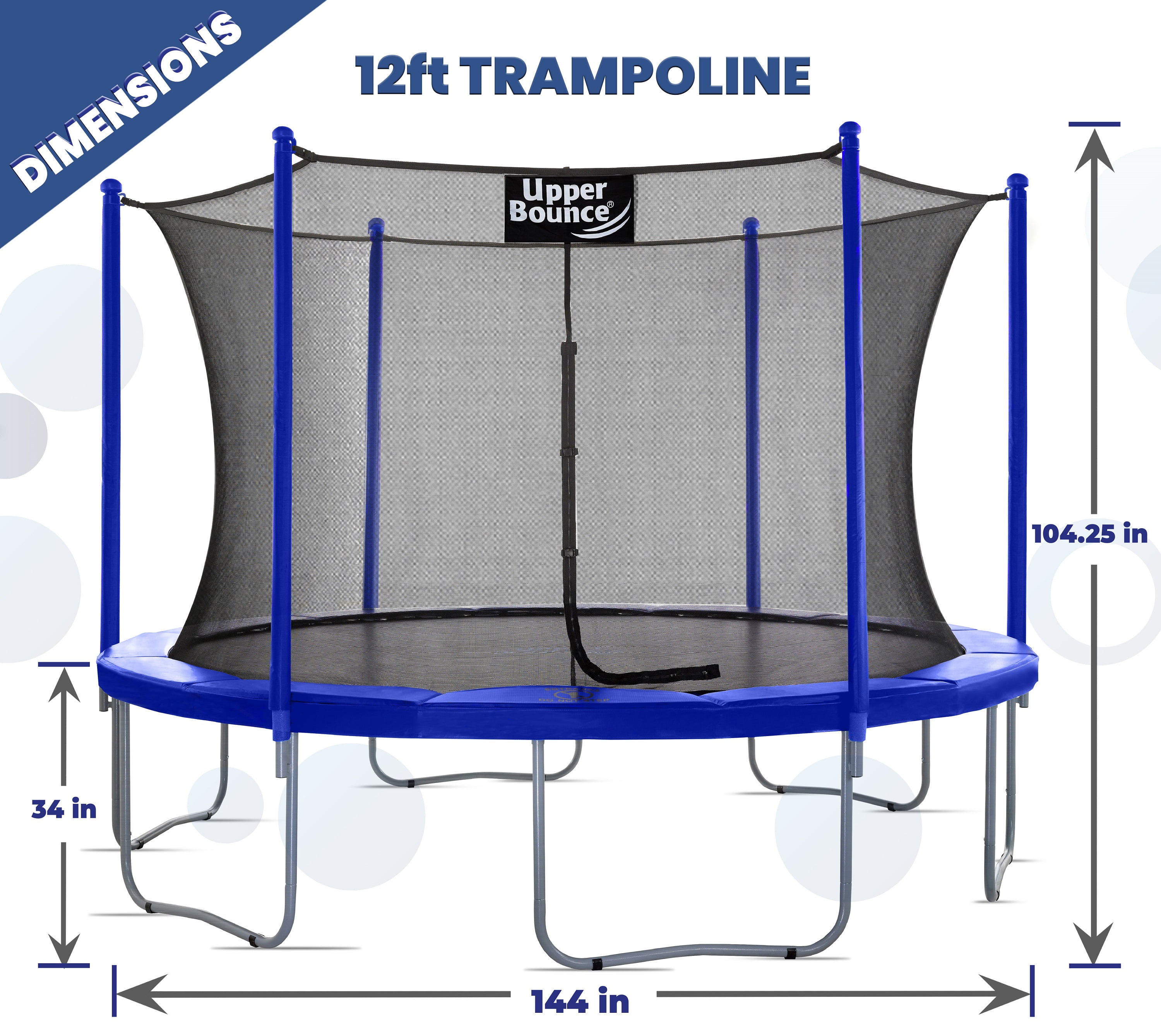 Machrus Upper Bounce 12 FT Round Trampoline Set with Safety Enclosure System – Trampolines for Kids and Adults, Perfect Indoor & Outdoor Trampoline, Mini Trampoline for Kids and Adults