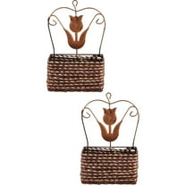 unbranded 2pcs Imitation Rattan Woven Basket Wall Hanging Flower Basket Decorative Iron Art Flower Basket