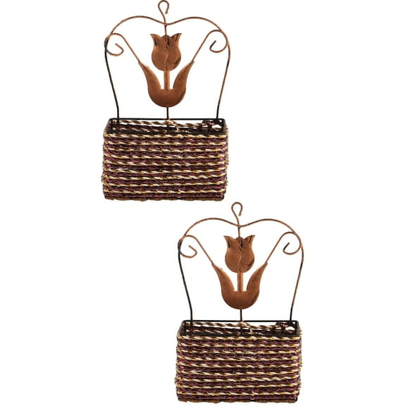 unbranded 2pcs Imitation Rattan Woven Basket Wall Hanging Flower Basket Decorative Iron Art Flower Basket