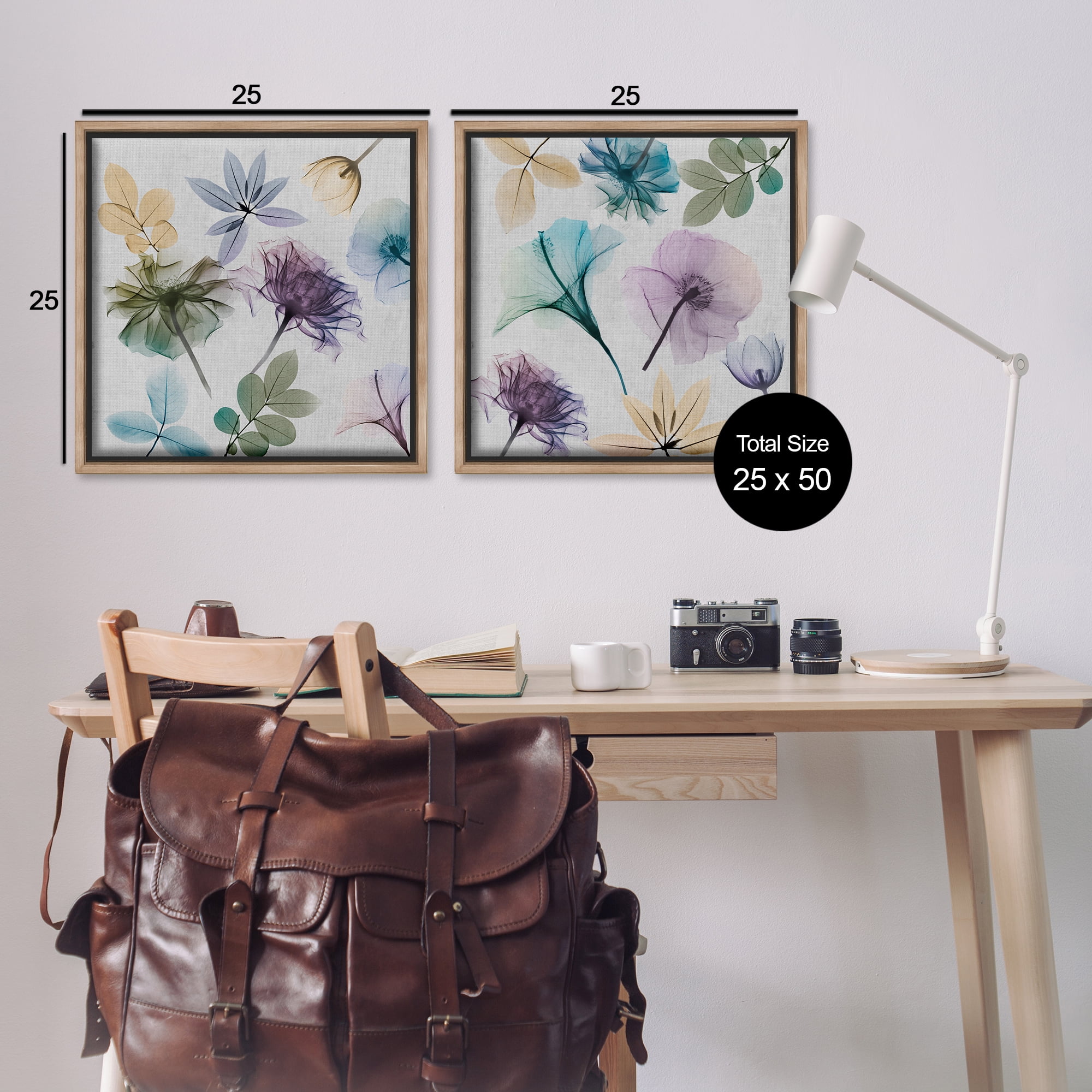 Stupell Industries X-Ray Floral Collage Plants & Flowers Painting Brown Floater Framed Canvas Art Print Wall Art, 25 x 25, Set of 2