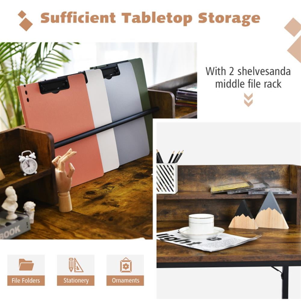 Demi Bonn 5.5" L-shaped Computer Desk with Bookshelf, Small Home Office Desk Study Writing Table, Brown