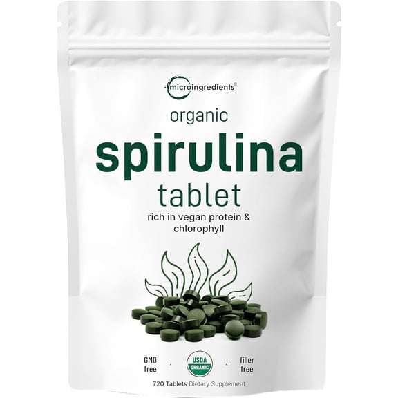 Micro Ingredients Organic Spirulina Supplement, 3000MG Per Serving, 720 Tablets