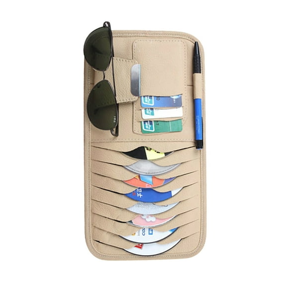 SASABAXI 1Pack Beige Pu Leather Visor Organizer Multipurpose Sunglasses Holder Cd Storage 11.8x6.3x0.2in