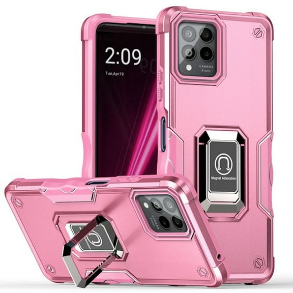 Military Grade Shockproof Hybrid Armor Case with Ring Grip for T-Mobile REVVL 6 Pro 5G - Pink
