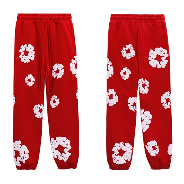 Tendencia de belleza DENIM TEARS línea principal traje con estampado de kapok High street Sudadera con capucha suelta pantalones de chándal casuales para hombrespantalones deportivos rojos