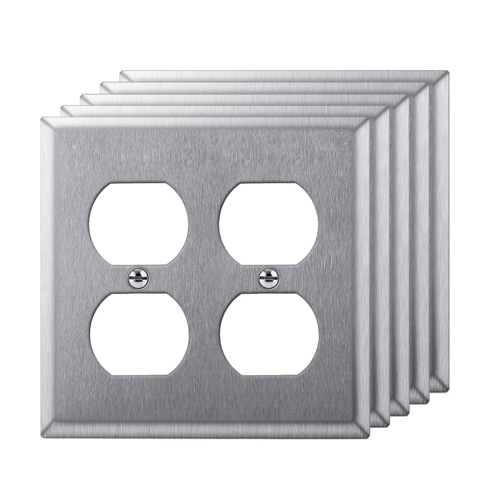 [5 Pack] BESTTEN 2Gang Duplex Outlet Stainless Steel Wall Plates