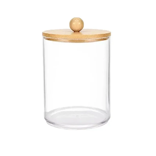 Organizador de almacenamiento, bote, tarros de boticario con tapa para discos de algodón, acrílico, cosméticos, dulces, bocadillos, caja de almacenamiento de escritorio