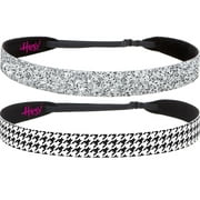 Hipsy Women's Adjustable No Slip Houndstooth Bling Glitter Headbands 2-Pack (Black & Silver)