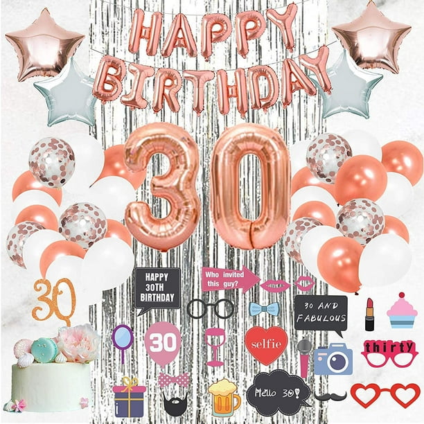 30th Birthday Decorations Supplies Happy Birthday Banner For Her Big 30 Foil Balloons Rose Gold Balloons Photo Props Cake Topper Party Decoration For Women Thirty ay Decor Walmart Com Walmart Com