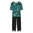 thumbnail image 4 of Nrmvnmi Women's Summer 2 Piece Outfits Casual Floral Prints Short Sleeve Pajama Tops Wide Leg Pants Lounge Sets Tracksuits Mothers Day Gifts, 4 of 5