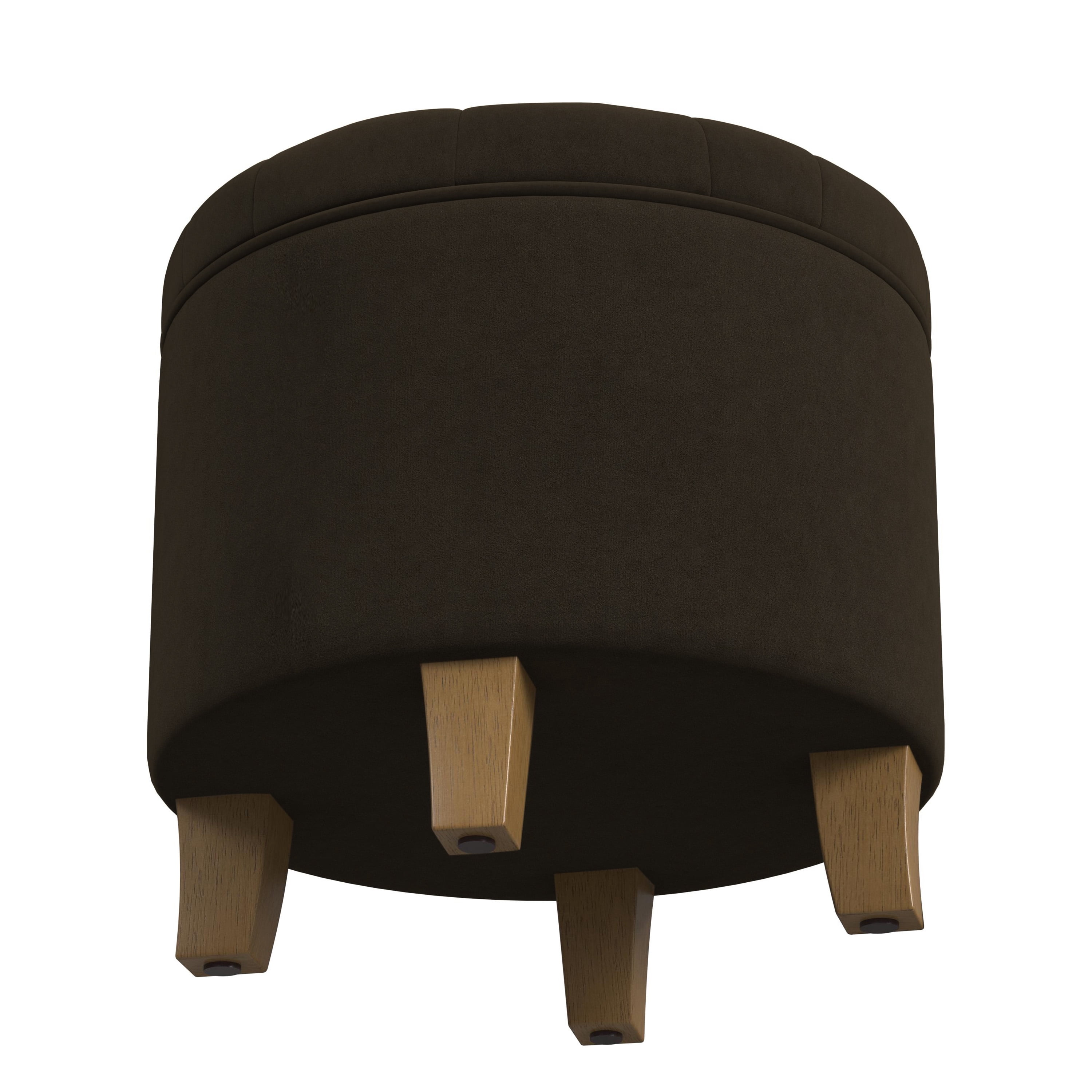 HomePop Small Round Button Tufted Storage Ottoman, Chocolate Brown Velvet