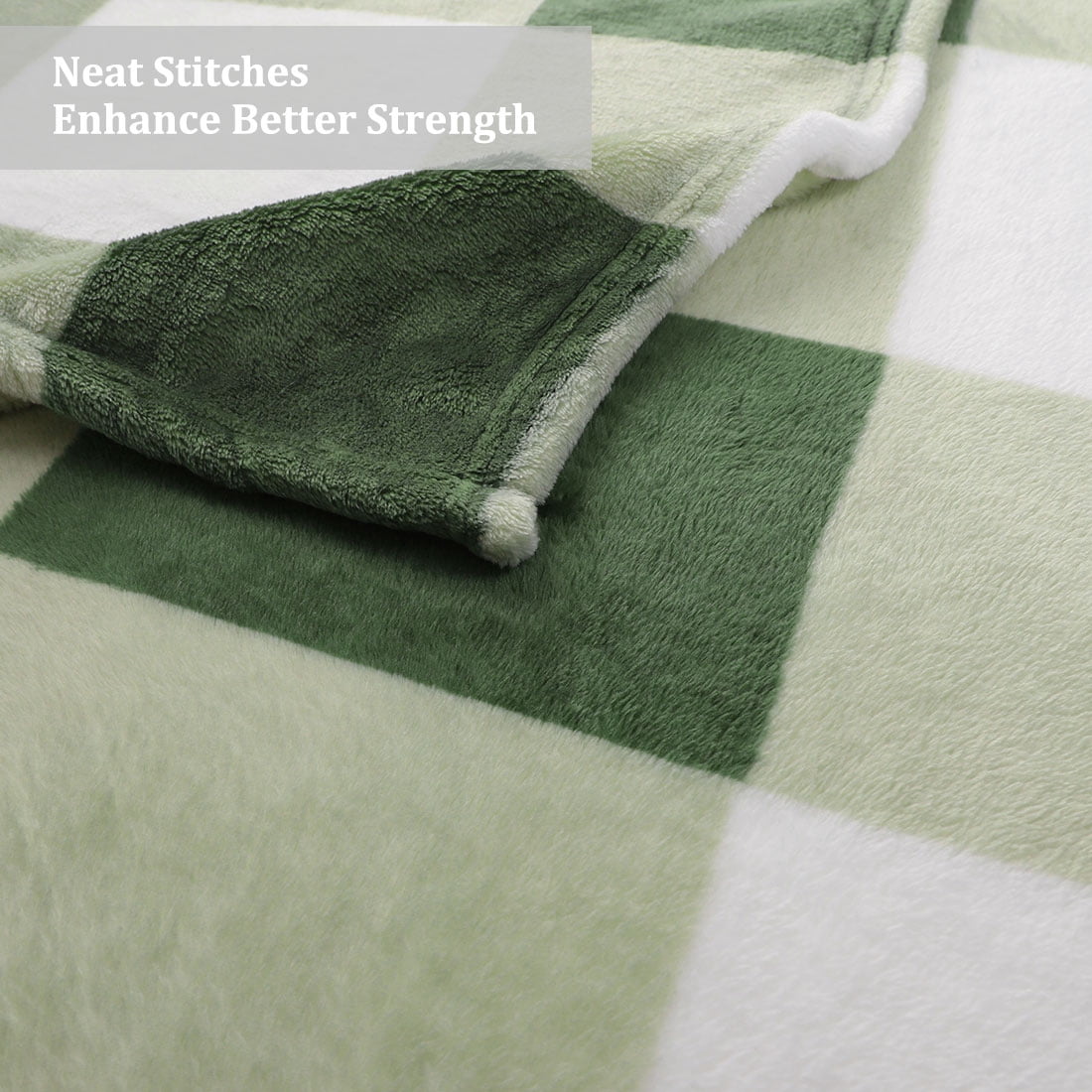 Unique Bargains Plush Buffalo Reversible Plaid Flannel Fleece Blanket, Throw, Green White