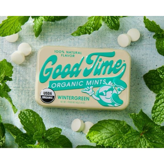 Good Time Organic Mints Wintergreen Kosher Vegan Gluten Free 40g (1.41 oz)