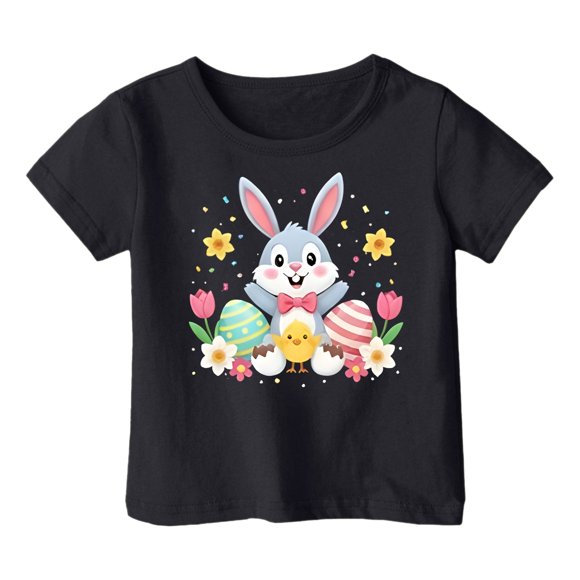 Bmisegm Easter Shirts for Kids Kids Short Sleeve Graphic T Shirt for Girls Boys Casual Fashion Outdoor Play Easter Holiday Print Tee Shirts for Boys Black 4-5 Years