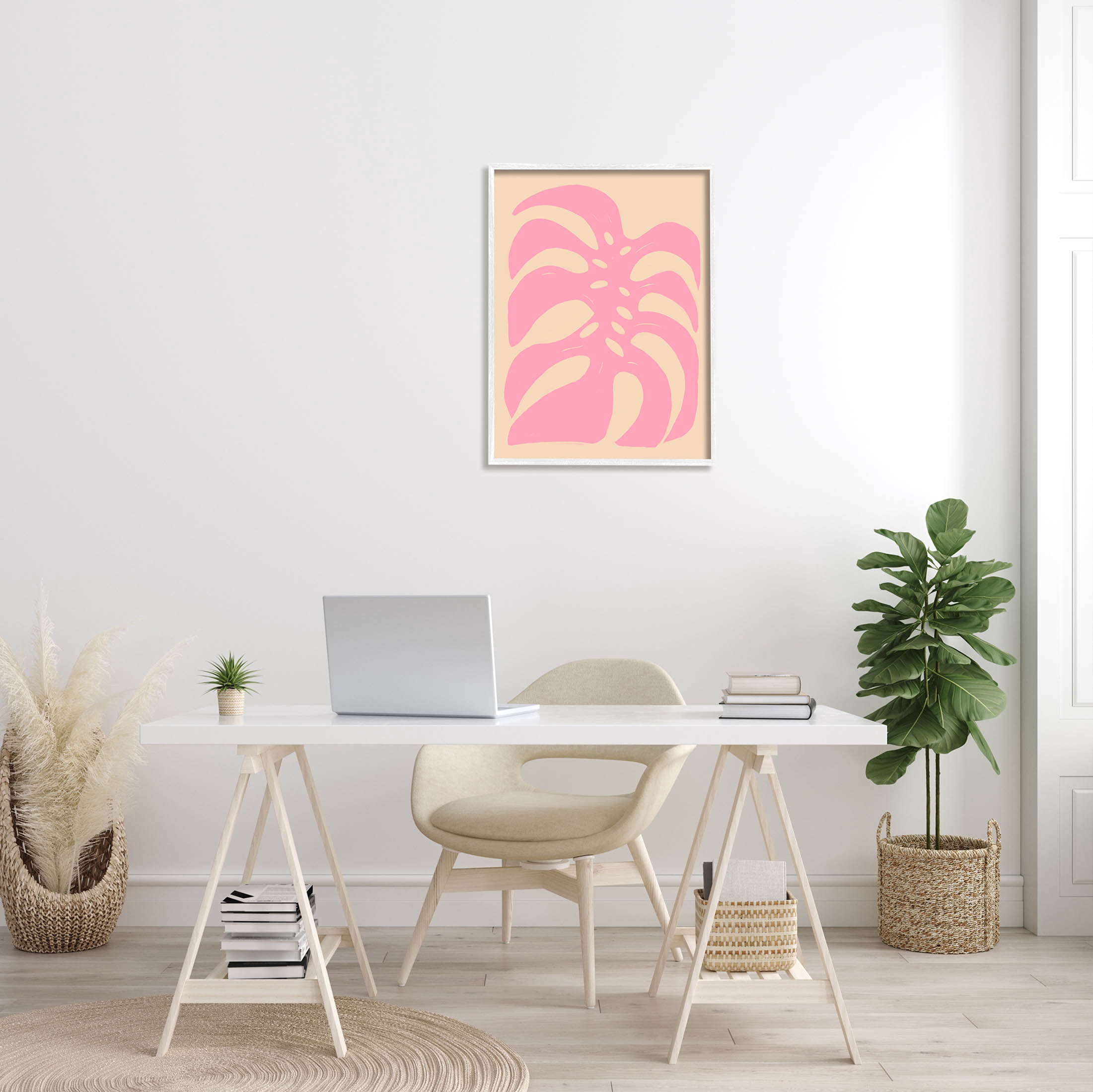 Stupell Industries Pink Tropical Leaf Shape Graphic Art White Framed Art Print Wall Art, Design by Birgit Maria Kiennast