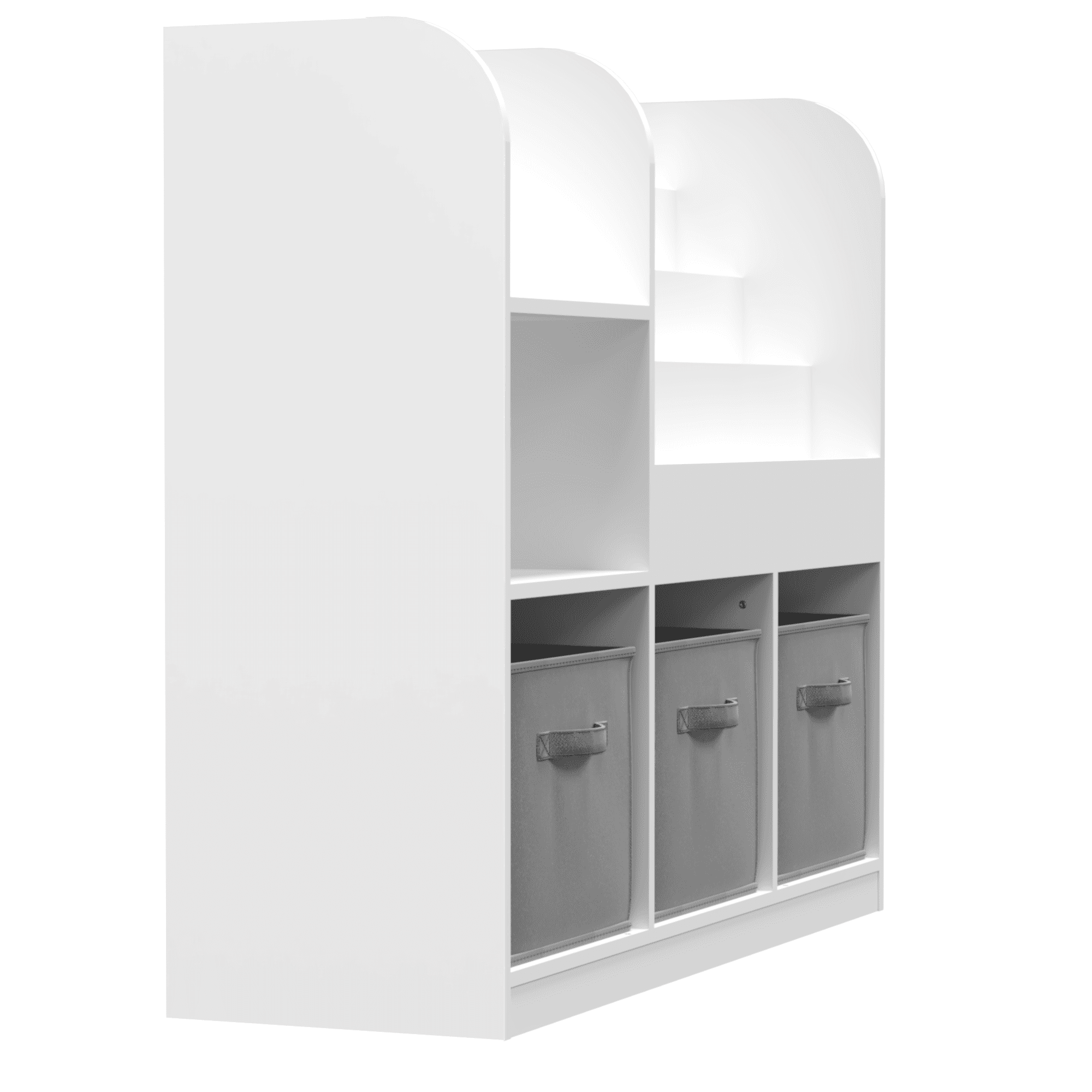 Miniyam Bookshelf with Storage Bins, Book Display, Anti-Tip for Kids, Gray