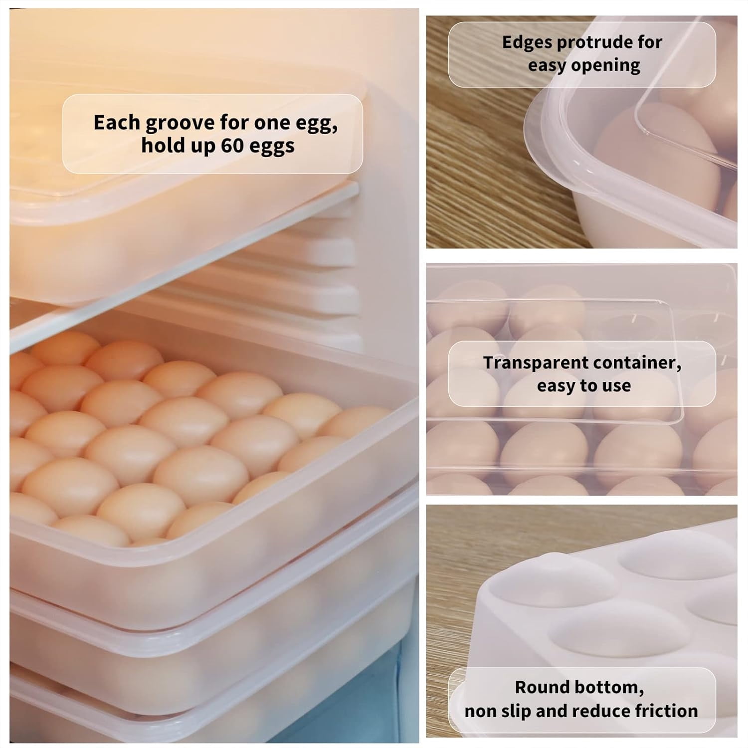 Portable Egg Carrier,Happon 2Pcs Egg Holders,Plastic Egg Tray with Lid,24-Cavity Egg Container,Clear Storage Egg Tray,Egg Storage Stackable Plastic Egg Boxes