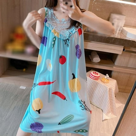 

[BRAND FACTORY PRICE!]Women NiNight Dress Casual Home Dress Night Shirt Floral Print Loose Summer Sleepwear Nightwear