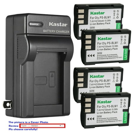 Kastar 4-Pack BLM-1 Battery and AC Wall Charger Replacement for Olympus BLM-1 BLM-1S BLM-01 BLM01 PS-BLM1 BCM-2 Battery Olympus HLD-2 HLD-4 Battery Grip Olympus C-5060 C-7070 E-3 E-30 E-300