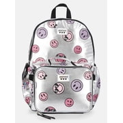 Justice Girls 17" Silver Foil Smiley Backpack & Lunch Tote Set, Silver