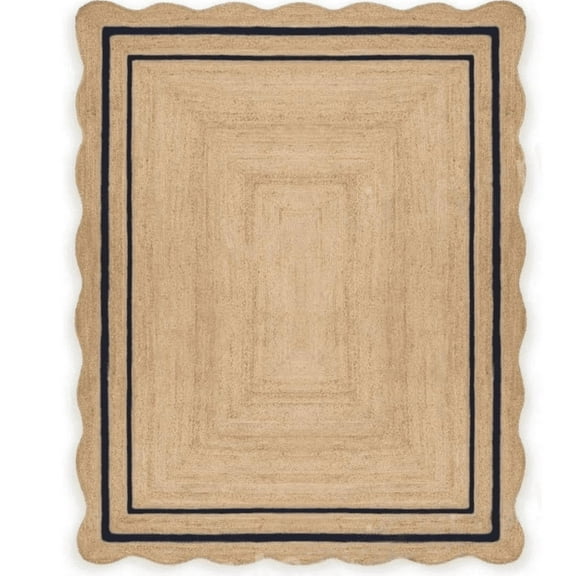 Jaipur Art And Craft Handmade Rectangle Scallop Black, Brown Reversible Jute Area Rug (8x10 Sq ft)