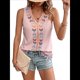thumbnail image 3 of Camiseta Sin Mangas Informal con Cuello en V, Bordada y Estampado Gráfico para Mujer, Estilo Bohemio, con Dobladillo con Borlas. Rosa L, 3 of 9